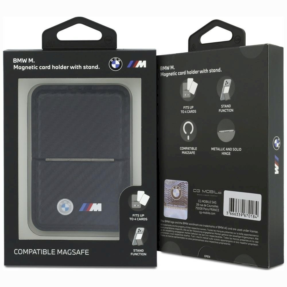 BMW M Carbon Wallet Case Metal Logos MagSafe Telefona maciņš ar rāvējslēdzēju / melns (BMOWMCS26PCILK)