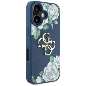 Case Guess Grained Roses Big 4G logo Aizsargapvalks priekš iPhone 16 / zils (GUHCP16SPGROP4MB)