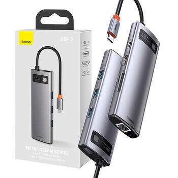 Baseus CAHUB-CV0G Metal Gleam Series 8in1 Hubs / USB-C to 3x USB 3.0 / HDMI / USB-C PD / Ethernet RJ45 / microSD/SD (CAHUB-CV0G)