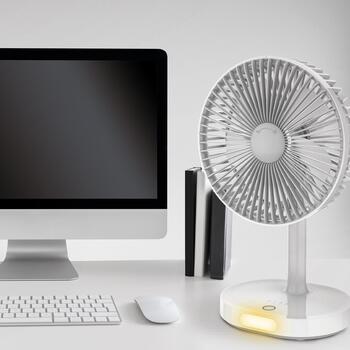 Platinet PRDF0326 Uzlādējams Galda Ventilators / 3 ātrumu līmeņi / 3000 mAh / Iebūvēta nakts lampa / Balta - Pelēka (PRDF0326)