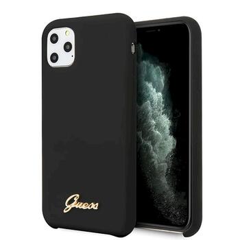 Guess GUHCN65LSLMGBK Silicone Vintage Gold Logo Aizsargapvalks priekš iPhone 11 Pro Max / melns (GUHCN65LSLMGBK)