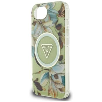 Case Guess IML Metal Glitter Flowers Triangle MagSafe Защитный чехол для iPhone 16e / 17e / зелёный (GUHMPSE4HFLPEDN)
