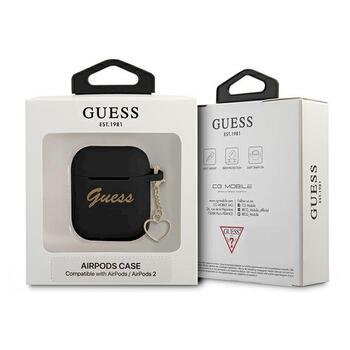 Guess GUA2LSCHSK AirPods cover Aizsargapvalks priekš Silicone Charm Heart Collection / melns (GUA2LSCHSK)