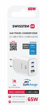 Swissten Edge Tīkla Lādētājs 2x USB-C PD 65W + USB-A QC 18W Balts (22071720)