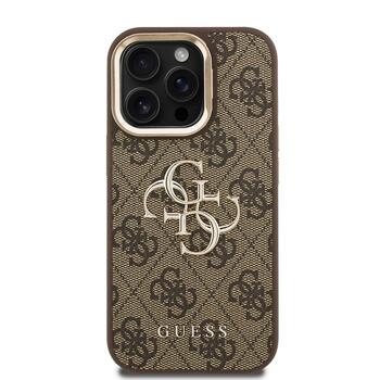 Guess PU 4G Metal Logo Stand Camera Frame Case Aizsargapvalks priekš iPhone 15 Pro / brūns (GUHCP15LPCS4GP4W)