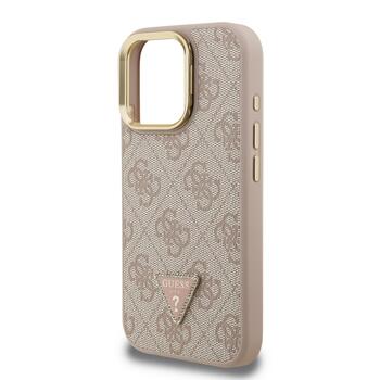 Guess PU 4G Strass Triangle Logo Stand Camera Frame MagSafe Case Защитный чехол для iPhone 15 Pro Max / розовый (GUHMP15XPCS4GPTP)