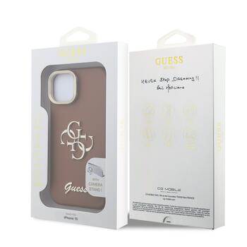 Guess PU Grained 4G Logo Stand Camera Frame Case Защитный чехол для iPhone 13 / коричневый (GUHCP13MPCS4GSW)