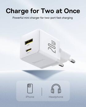 Baseus Palm Fast Charger Зарядное устройство USB-A + USB-C 20W / белый (P10111608213-00)