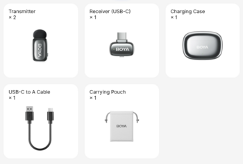 BOYA Mini 2-02 USB-C Wireless Microphone Set Bezvadu mikrofonu komplekts (2TX 1xRX) / 2.4GHz / 48kHz/24bit (Space Grey) (BOYA-mini-2-02-SG)