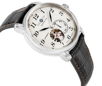 Zeppelin LZ 127 Graf Zeppelin Open Heart Мужские Часы 40mm Silver Dial Dark Brown Leather Strap (7666-5)