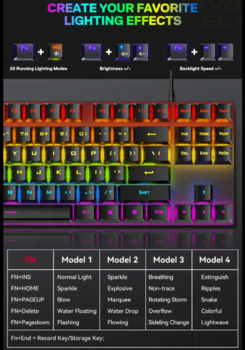 RoGer K80 Spēļu vadu Mehāniskā tastatūra RGB / USB (K80-BK)