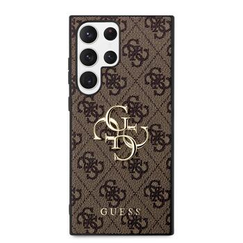 Guess PU 4G Metal Logo Case Aizsargapvalks priekš Samsung Galaxy S23 Ultra / brūns (GUHCS23L4GMGBR)