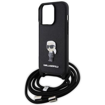 Karl Lagerfeld Crossbody Saffiano Monogram Metal Pin Karl & Choupette Back Case Aizsargapvalks Priekš Apple iPhone 15 Pro (KLHCP15LSASKNPSK)