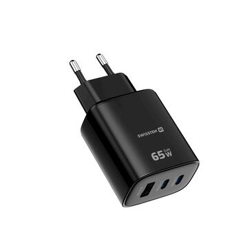 Swissten Edge Сетевое зарядное устройство 2x USB-C PD 65W + USB-A QC 18W Черный (22071721)