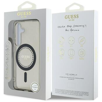 Case Guess Rhinestones Printed Classic Logo MagSafe Aizsargapvalks priekš Samsung Galaxy S25 / melns (GUHMS25SPFTDTEK)