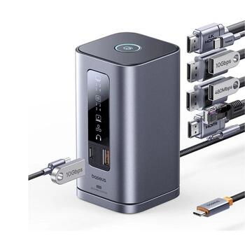 Baseus Spacemate RD1 11-в-1 Док-станция USB-C 2xHDMI 4K@60Hz | 2xDP 4K@60Hz | 2xUSB-A 10Gb/s | USB-C 10Gb/s | RJ45 | USB-A 480Mb/s | USB-C PD | mini jack 3.5mm / серая (B0114600)