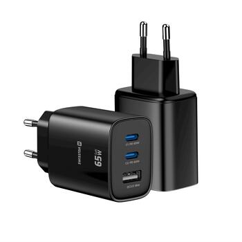 Swissten Edge Сетевое зарядное устройство 2x USB-C PD 65W + USB-A QC 18W Черный (22071721)