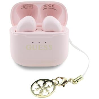 Guess Glossy Effect Printed Classic Logo & Charm Roze Наушники (GUTWSXMCCLP)
