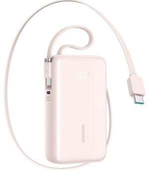 Joyroom JR-PR2L Power Bank with Digital Display, C+U+U, PD 35W, 10000 mAh с встроенным выдвижным кабелем-ремешком 2x Type-C (0.7m) / розовый (JR-PR2CC-PNK)