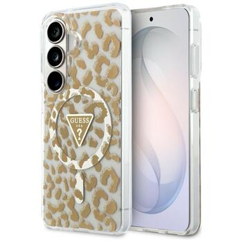 Case Guess IML Leopard Print Triangle MagSafe Aizsargapvalks priekš Samsung Galaxy S26 / brūns (GUHMS26SHLEGTGLW)