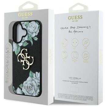 Case Guess Grained Roses Big 4G logo Aizsargapvalks priekš iPhone 16 / melns (GUHCP16SPGROP4MK)