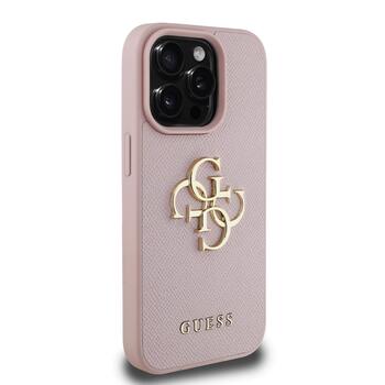 Guess PU Grained 4G Metal Logo Case Защитный чехол для iPhone 15 Pro / розовый (GUHCP15LPGT4MBP)