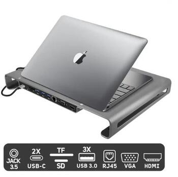 Swissten Многофункциональный Док USB-C станция для портативного компьютера / HDMI / USB 3.0 / 2x USB-C / RJ45 / SD / Micro SD / VGA / Audio (44040104)