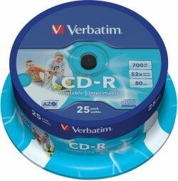 Verbatim Матрицы CD-R AZO 700MB 1x-52x Wide Printable, ID Bran,25 Pack Spindle (43439V)