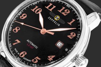 Zeppelin LZ 127 Graf Zeppelin Automatic Мужские Часы 40mm Black Dial Black Leather Strap (7656-2)