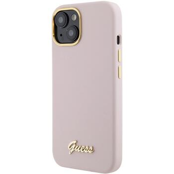 Guess Silicone Script Metal Logo & Frame Back Case Защитный Чехол для Apple iPhone 15 (GUHCP15SSMBSLP)