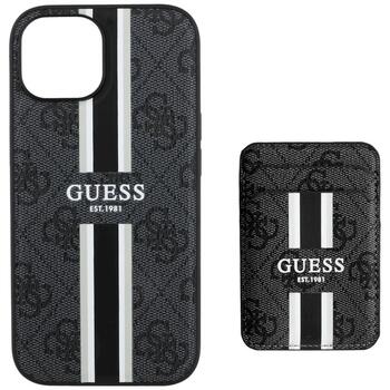 Guess 4G Stripes with wallet Magsafe Case Защитный чехол для iPhone 15 / чёрный (GUBPHCP15SP4RPSK)
