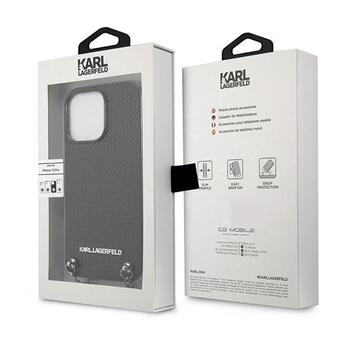 Karl Lagerfeld KLHCP13LPMK Leather Textured and Chain Aizsargapvalks priekš iPhone 13 Pro / 13 6,1
