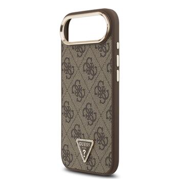 Guess PU Leather 4G Strass Triangle Logo Gold Frame MagSafe Case Защитный чехол для iPhone Air / коричневый (GUHMP17MP4GTDGMW)