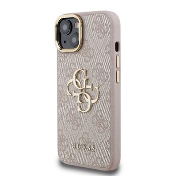 Guess PU 4G Metal Logo Stand Camera Frame Case Защитный чехол для iPhone 15 / розовый (GUHCP15SPCS4GP4P)