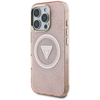 Guess IML Metal Glitter 4G Circle Triangle MagSafe Aizsargapvalks priekš iPhone 16 Pro / rozā (GUHMP16LHG4PRTGP)