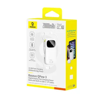 Baseus EnerFill FC31 Портативный аккумулятор 20000 mAh 22.5W USB-C + Lightning / белый (6932172691189)
