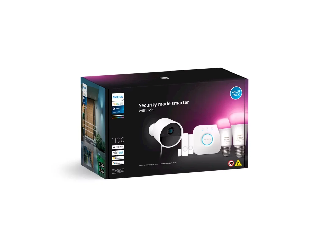 Philips Hue Secure Набор для начала работы Камера 2 датчика 2 лампы мостик (20865874905)