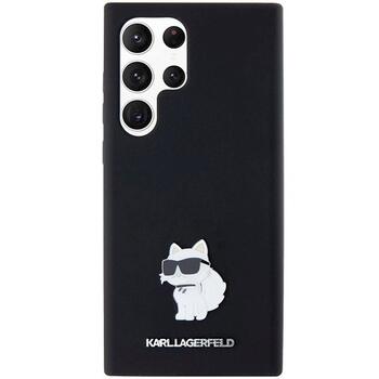 Karl Lagerfeld KLHCS24LSMHCNPK Hardcase Silicone Choupette Metal Pin Aizsargapvalks priekš S24 Ultra S928 / melns (KLHCS24LSMHCNPK)