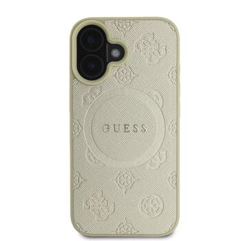 Guess Saffiano Peony Stamp MagSafe Case Aizsargapvalks priekš iPhone 16 / zelts (GUHMP16SPSAPSMED)