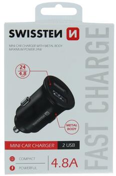 Swissten Metal Premium Auto Lādētājs 2 x USB / 4.8A (20115000)