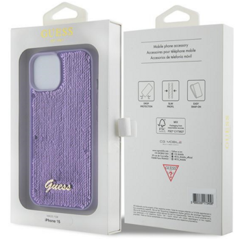 Guess HC Sequin Script Metal Case Aizsargapvalks Priekš Apple iPhone 15 (GUHCP15SPSFDGSU)