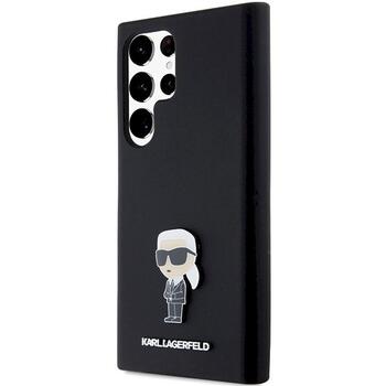 Karl Lagerfeld KLHCS24LSMHKNPK Silicone Ikonik Metal Pin Aizsargapvalks priekš S24 Ultra S928 / melns (KLHCS24LSMHKNPK)