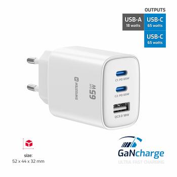 Swissten Edge Tīkla Lādētājs 2x USB-C PD 65W + USB-A QC 18W Balts (22071720)
