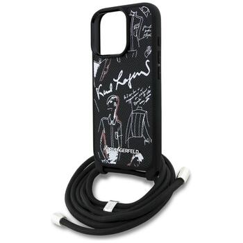 Karl Lagerfeld Crossbody Grained Pattern & Logo Case Aizsargapvalks priekš iPhone 16 Pro Max / melns (KLHCP16XPGGRMPCK)