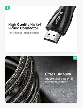 UGREEN HD140 Кабель для зарядки HDMI-HDMI 1m (HDMI 2.1 8K@60Hz 48Gbps) / чёрный (UG-80401)