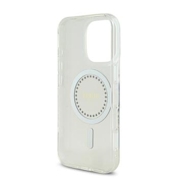 Guess IML Rhinestones Ring MagSafe Case Aizsargapvalks priekš iPhone 16 Pro / balts (GUHMP16LPFTDTEH)