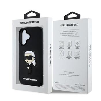 Karl Lagerfeld 3D Rubber Ikonik Case Aizsargapvalks priekš iPhone 16 / melns (KLHCP16S3DRKINK)
