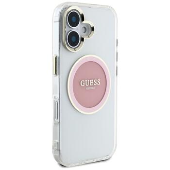 Case Guess IML Metal Colored Circle Classic Logo MagSafe Aizsargapvalks priekš iPhone 16 / rozā (GUHMP16SHTDRCEDP)