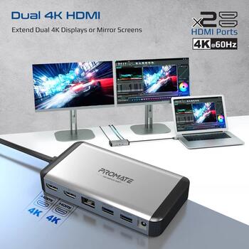 PROMATE VersaHub-MST 13-in-1 Dual USB-C Multimedia Hub / Dual 4K HDMI / USB3.0 / 150W (VERSAHUBMST)