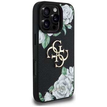 Guess Grained Roses Big 4G logo Aizsargapvalks priekš iPhone 16 Pro Max / melns (GUHCP16XPGROP4MK)